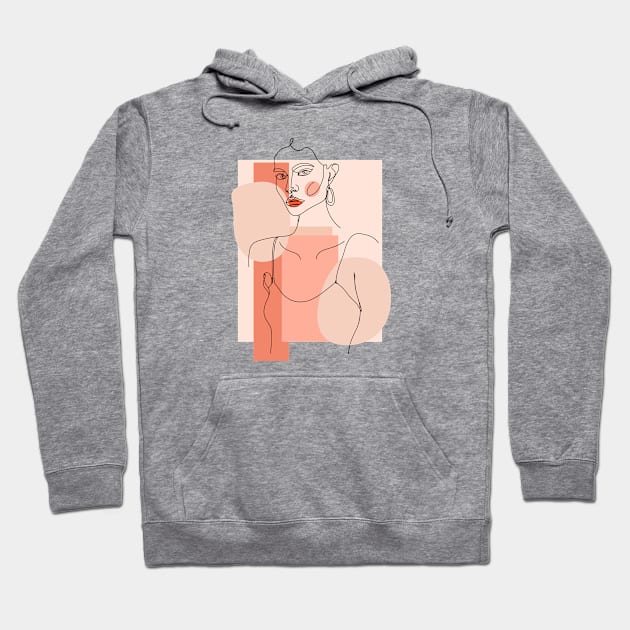 Abstract one line woman portrait with pastel geometric shapes. Female poster. Hoodie by CoCoArt-Ua